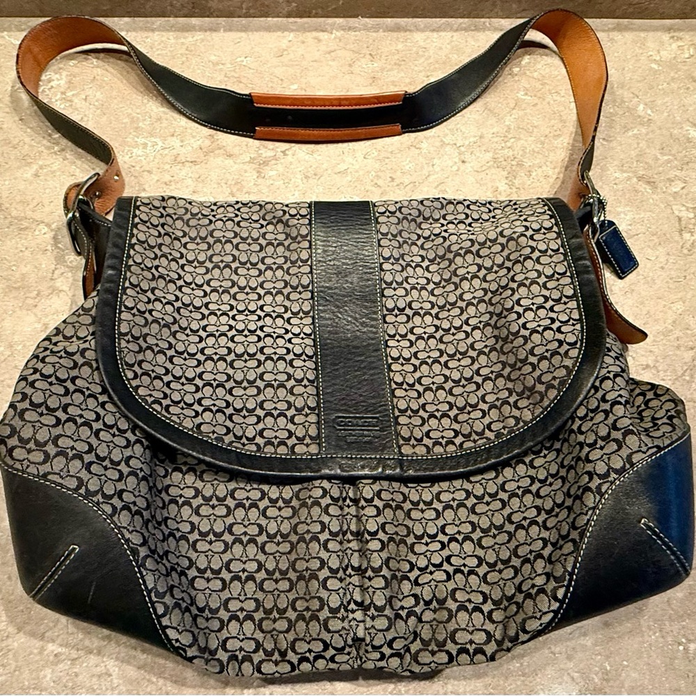 Coach Signature Sufflette Black and Grey Crossbody Bag